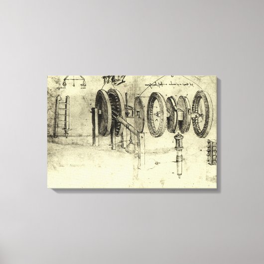 Leonardo da Vincis Engineering Sketch eines Rades Leinwanddruck (Vorderseite)