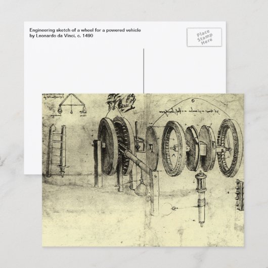 Leonardo da Vincis Engineering Sketch eines Rades Postkarte (Vorne/Hinten)