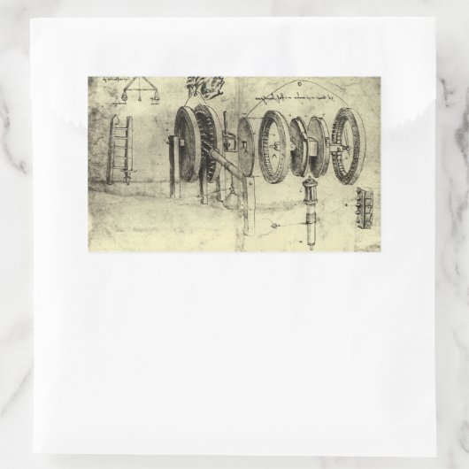 Leonardo da Vincis Engineering Sketch eines Rades Rechteckiger Aufkleber (Tasche)