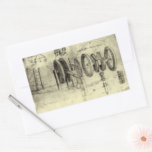 Leonardo da Vincis Engineering Sketch eines Rades Rechteckiger Aufkleber (Umschlag)
