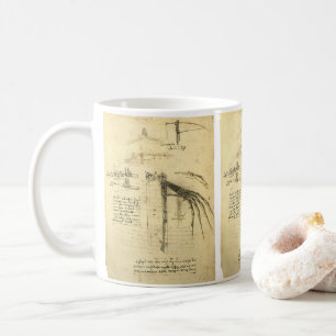 Leonardo da Vincis Flügel auf der Skizze einer Flu Kaffeetasse