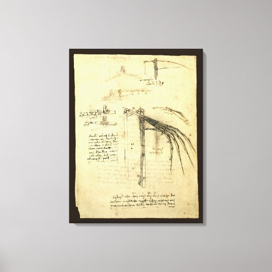 Leonardo da Vincis Flügelmaschinenkizze Leinwanddruck (Vorderseite)