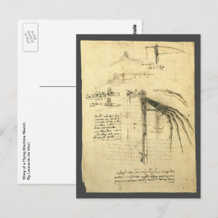 Leonardo da Vincis Flügelmaschinenkizze Postkarte