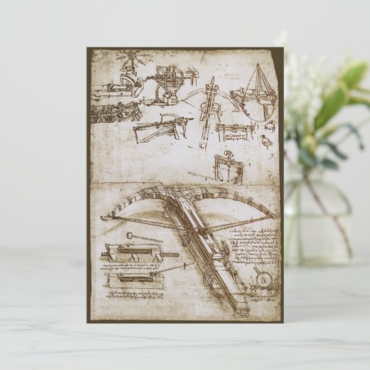Leonardo da Vincis Giant Crossbow Weapon Sketch Einladung (Stehend Vorderseite)