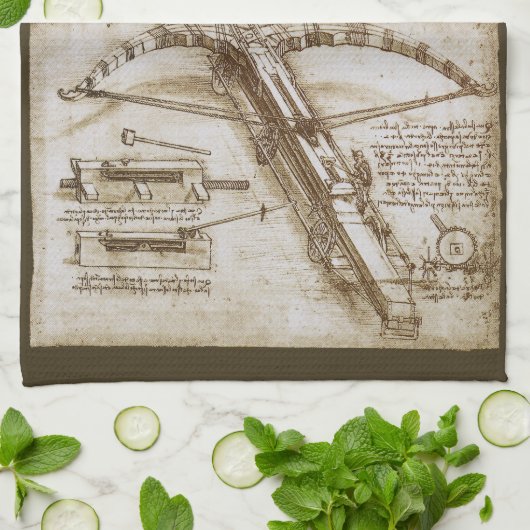 Leonardo da Vincis Giant Crossbow Weapon Sketch Geschirrtuch (Gefaltet)