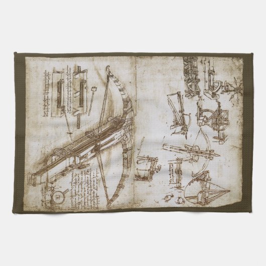 Leonardo da Vincis Giant Crossbow Weapon Sketch Geschirrtuch (Horizontal)