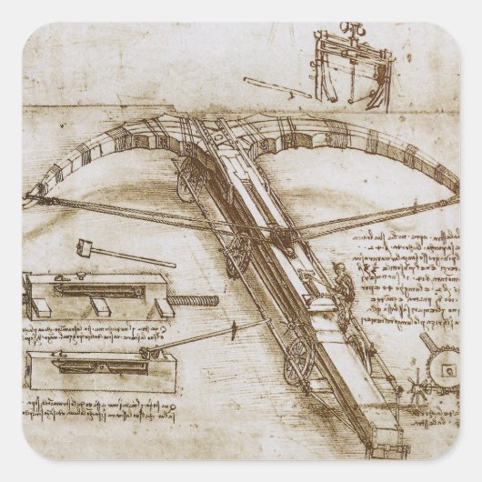 Leonardo da Vincis Giant Crossbow Weapon Sketch Quadratischer Aufkleber (Vorderseite)