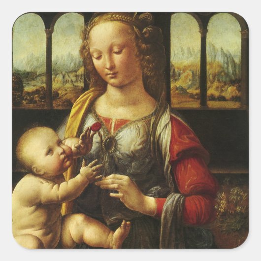 Leonardo da Vincis Madonna mit der Narbe Quadratischer Aufkleber (Vorderseite)