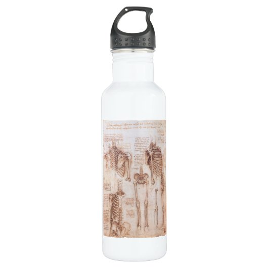 Leonardo da Vincis menschliche Anatomie Skelettkno Edelstahlflasche (Vorderseite)