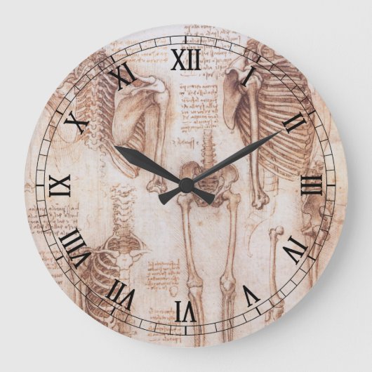 Leonardo da Vincis menschliche Anatomie Skelettkno Große Wanduhr (Vorderseite)