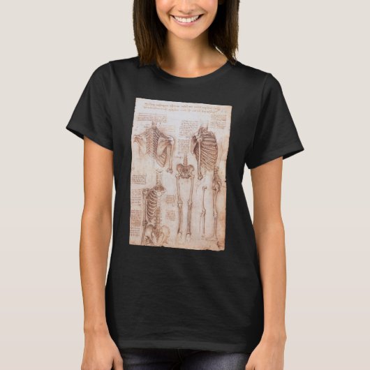 Leonardo da Vincis menschliche Anatomie Skelettkno T-Shirt (Vorderseite)