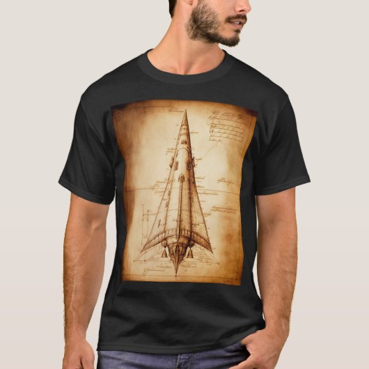 Leonardo da Vincis Single Rocket Design T-Shirt (Vorderseite)