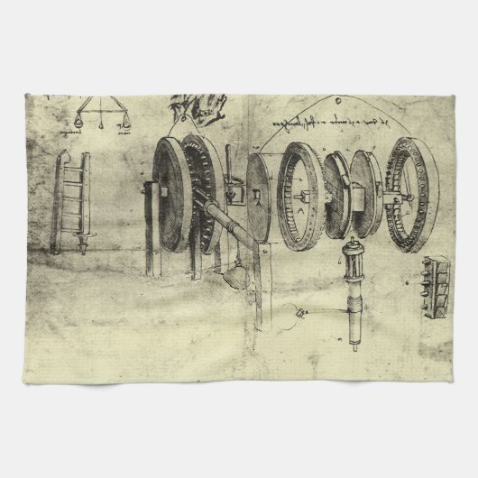 Leonardo da Vincis technische Skizze eines Rades Geschirrtuch (Horizontal)