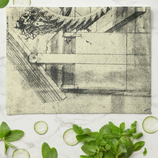 Leonardo da Vincis Treadmill Powered Crossbow Geschirrtuch (Gefaltet)