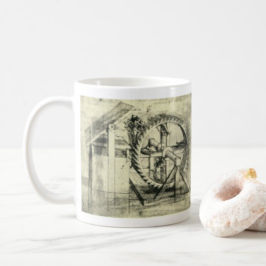 Leonardo da Vincis Treadmill Powered Crossbow Kaffeetasse (Mit Donut)