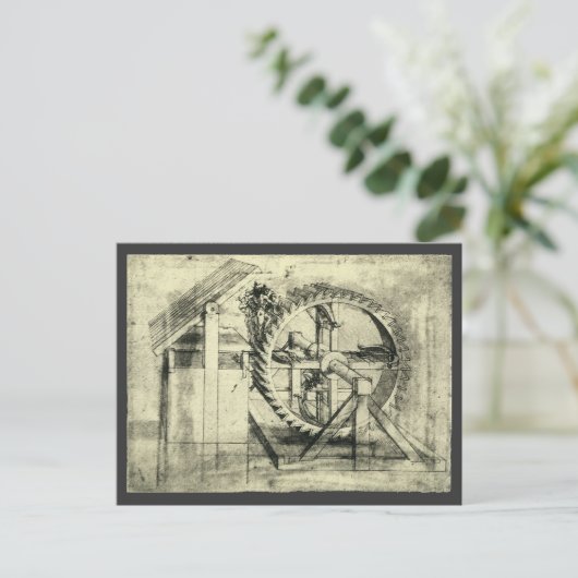Leonardo da Vincis Treadmill Powered Crossbow Postkarte (Stehend Vorderseite)
