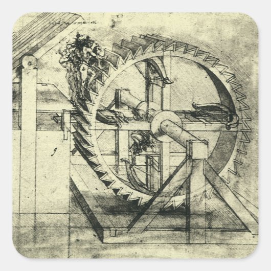 Leonardo da Vincis Treadmill Powered Crossbow Quadratischer Aufkleber (Vorderseite)