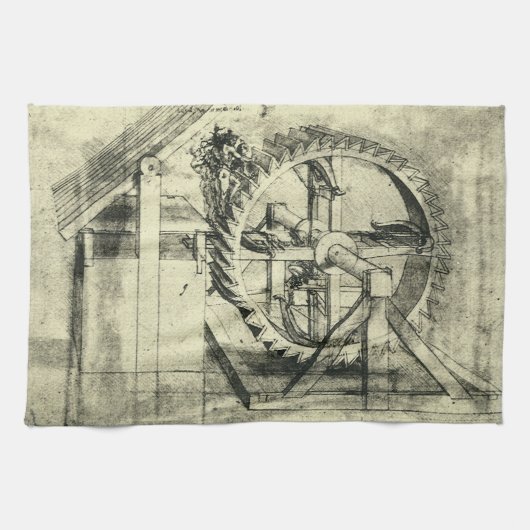 Leonardo da Vincis Tretmühlen-Armbrust Geschirrtuch (Horizontal)