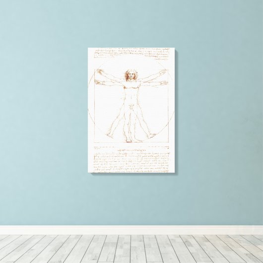 Leonardo da Vincis Vitruvianischer Mann (ca. 1492) Leinwanddruck (Insitu (Holzboden))