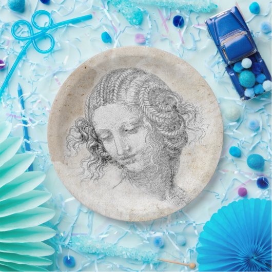 Leonardo DaVinci Sketch Leda Parchment Elegant Art Pappteller (Party)