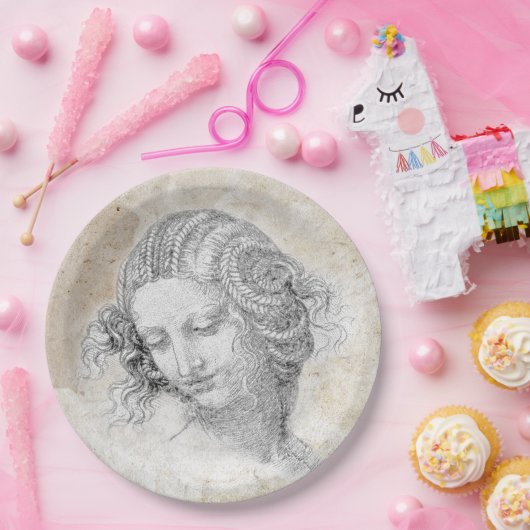 Leonardo DaVinci Sketch Leda Parchment Elegant Art Pappteller (Party)