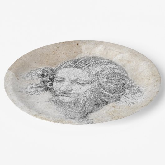 Leonardo DaVinci Sketch Leda Parchment Elegant Art Pappteller (Schrägansicht)
