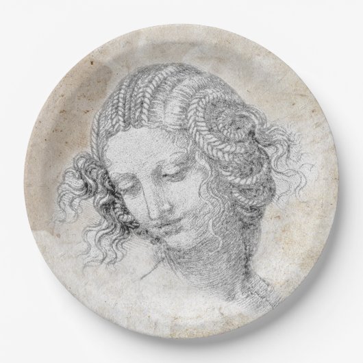 Leonardo DaVinci Sketch Leda Parchment Elegant Art Pappteller (Vorderseite)