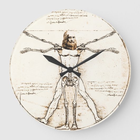 Leonardo DaVinci Vitruvian Clock Große Wanduhr (Vorderseite)