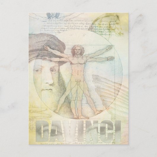 Leonardo DaVinci Vitruvian Man Collage Postkarte (Vorderseite)