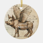 Leonardo Sketchbook Flying Pig OrnamePersonalisier Keramik Ornament (Vorne)