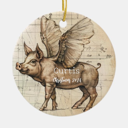 Leonardo Sketchbook Flying Pig OrnamePersonalisier Keramik Ornament (Vorne)