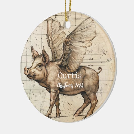 Leonardo Sketchbook Flying Pig OrnamePersonalisier Keramik Ornament (Links)