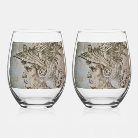 Leonardo's Helmeted Warrior Weinglas Ohne Stiel (Vorderseite)