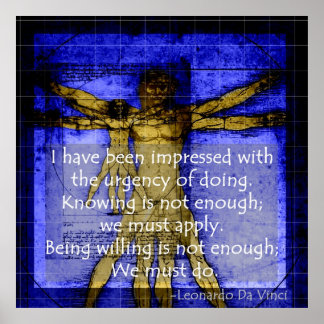 Leonardo's Vitruvian Man Blue Poster