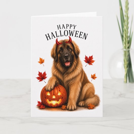 Leonberger Halloween Teufelshund Karte (Vorderseite)