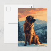 Leonberger Hund im Schneewald bei Sonnenuntergang Postkarte (Vorne/Hinten)
