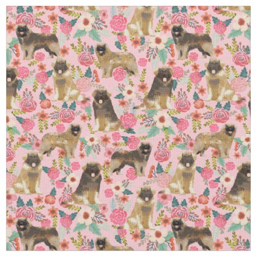 Leonberger Hund Vintage Blumen pink Stoff (Nahaufnahme)