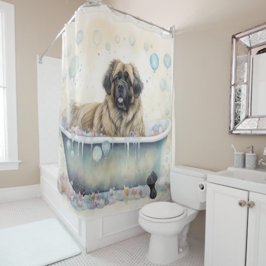 Leonberger in der Badewanne Wasserfarben Kunst Duschvorhang (Beispiel)
