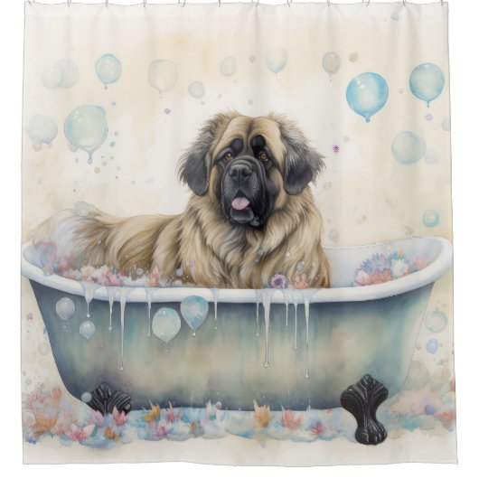 Leonberger in der Badewanne Wasserfarben Kunst Duschvorhang (Vorderseite)