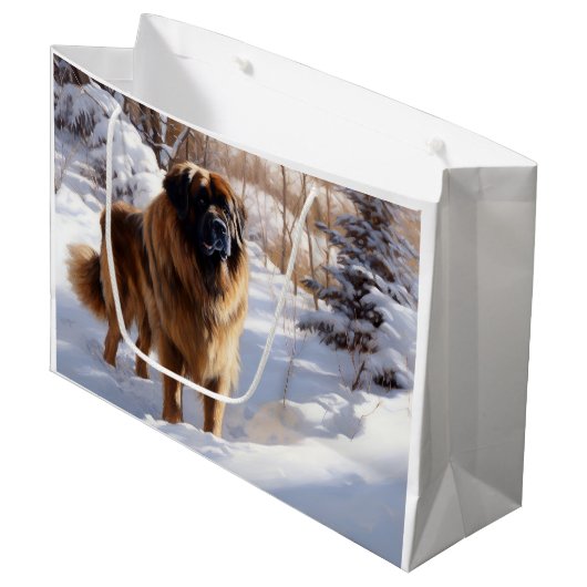 Leonberger lässt es Weihnachten schneien Große Geschenktüte (Vorderseite Schrägansicht)