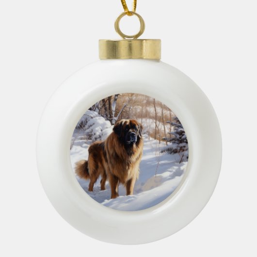 Leonberger lässt es Weihnachten schneien Keramik Kugel-Ornament (Vorderseite)