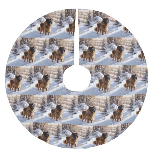 Leonberger lässt es Weihnachten schneien Polyester Weihnachtsbaumdecke (Vorderseite)