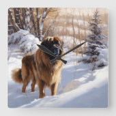 Leonberger lässt es Weihnachten schneien Quadratische Wanduhr (Vorderseite)