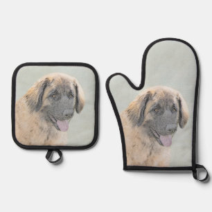 Leonberger Malerei Leo Niedlich Original Haustier Ofenhandschuh & Topflappen-Set