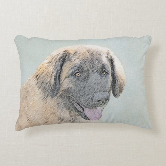 Leonberger Malerei - Niedliche Original Hundeschul Dekokissen (Vorderseite)