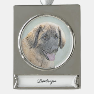 Leonberger-Malerei - Niedliches Original-Hundekuns Banner-Ornament Silber