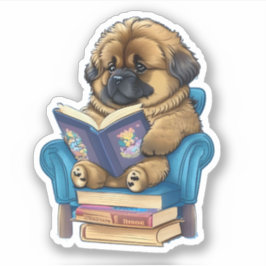 Leonberger Puppy liest ein Buch Aufkleber
