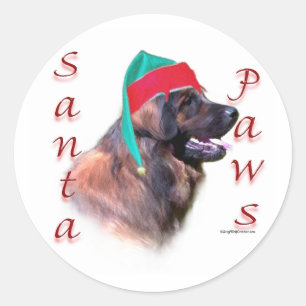 Leonberger Santa Paws Runder Aufkleber
