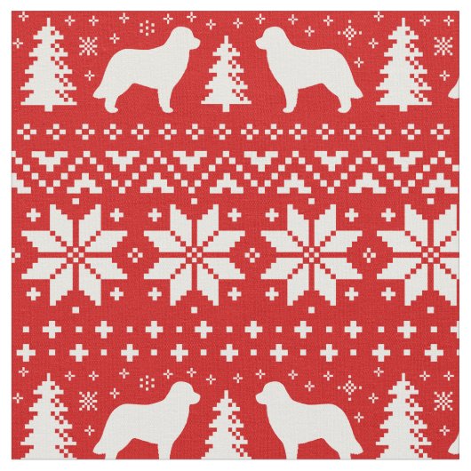 Leonberger Silhouette-Weihnachtsmuster-Rot Stoff (Nahaufnahme)