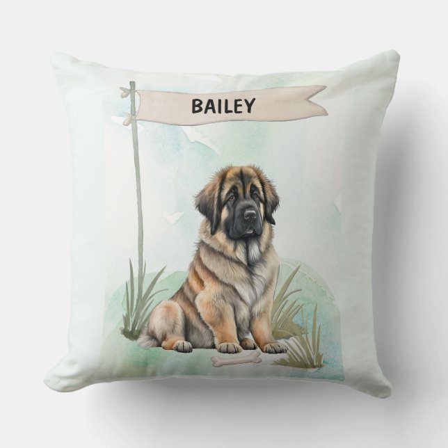 Leonberger Watercolor Personalized Dog Kissen (Vorderseite)